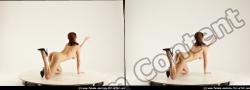 Nude Woman White Kneeling poses - ALL Slim Kneeling poses - on both knees long brown 3D Stereoscopic poses Pinup